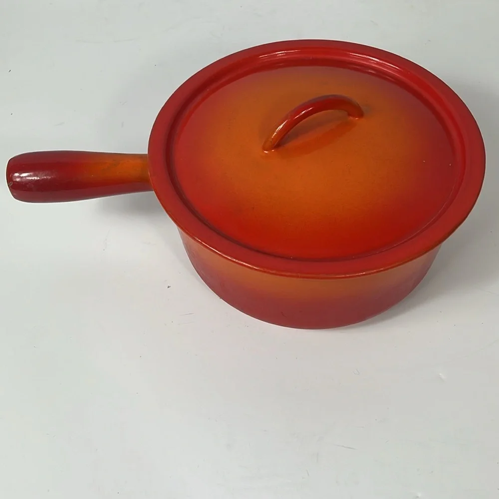 Descoware Belgium #14 Kitchen Vintage Small Flame Orange Cast Iron Sauce Pan Lid